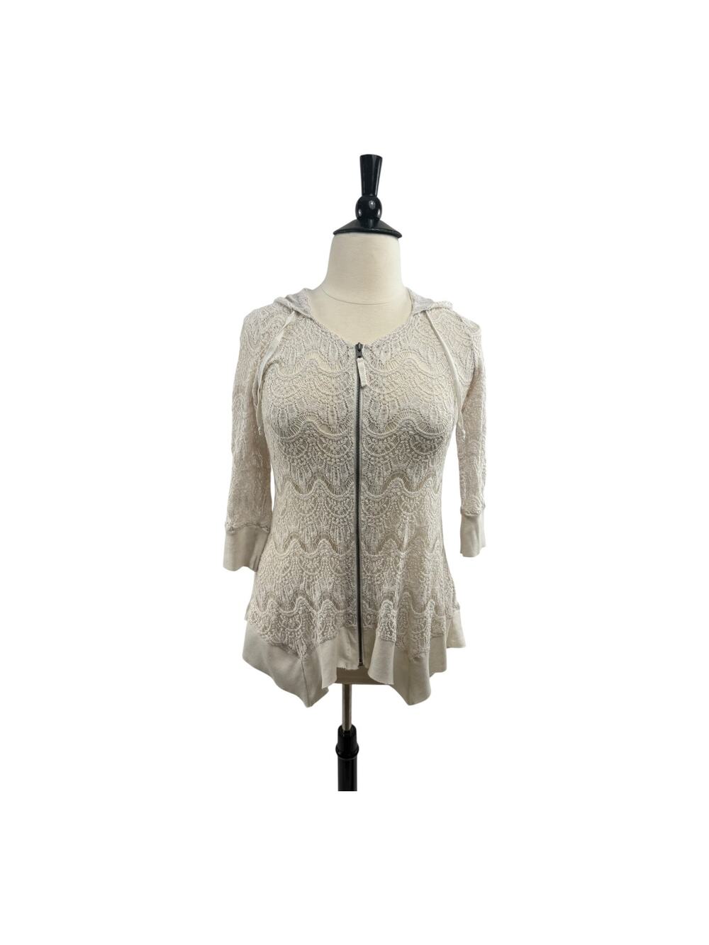 Evy's Tree Cream Boho Crochet Hoodie with Rib Detail